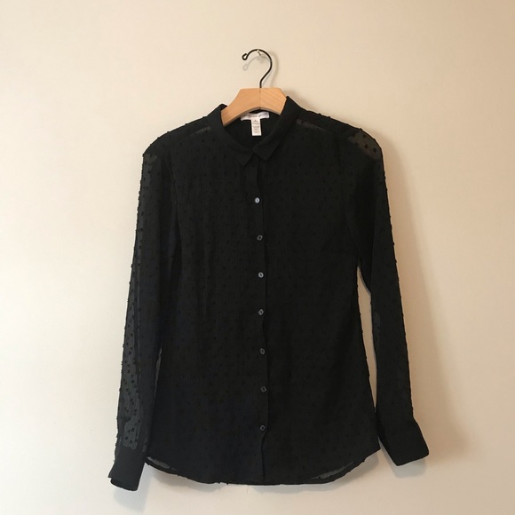 Ambiance Tops - Ambiance Apparel see through sheer blouse polkadot